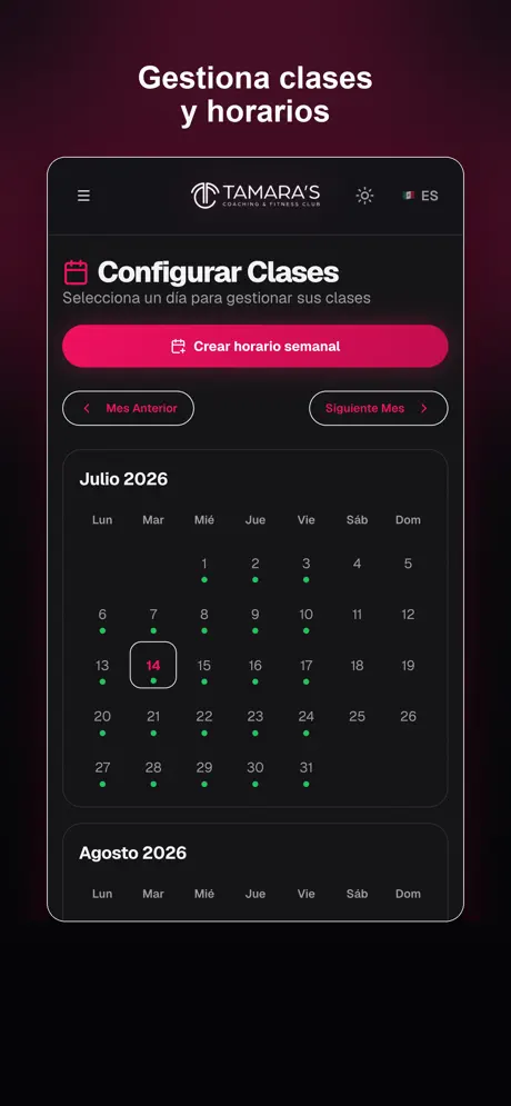 App screen: class and schedule management